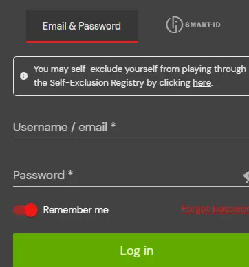 Logowanie członka kasyna BETSAFE